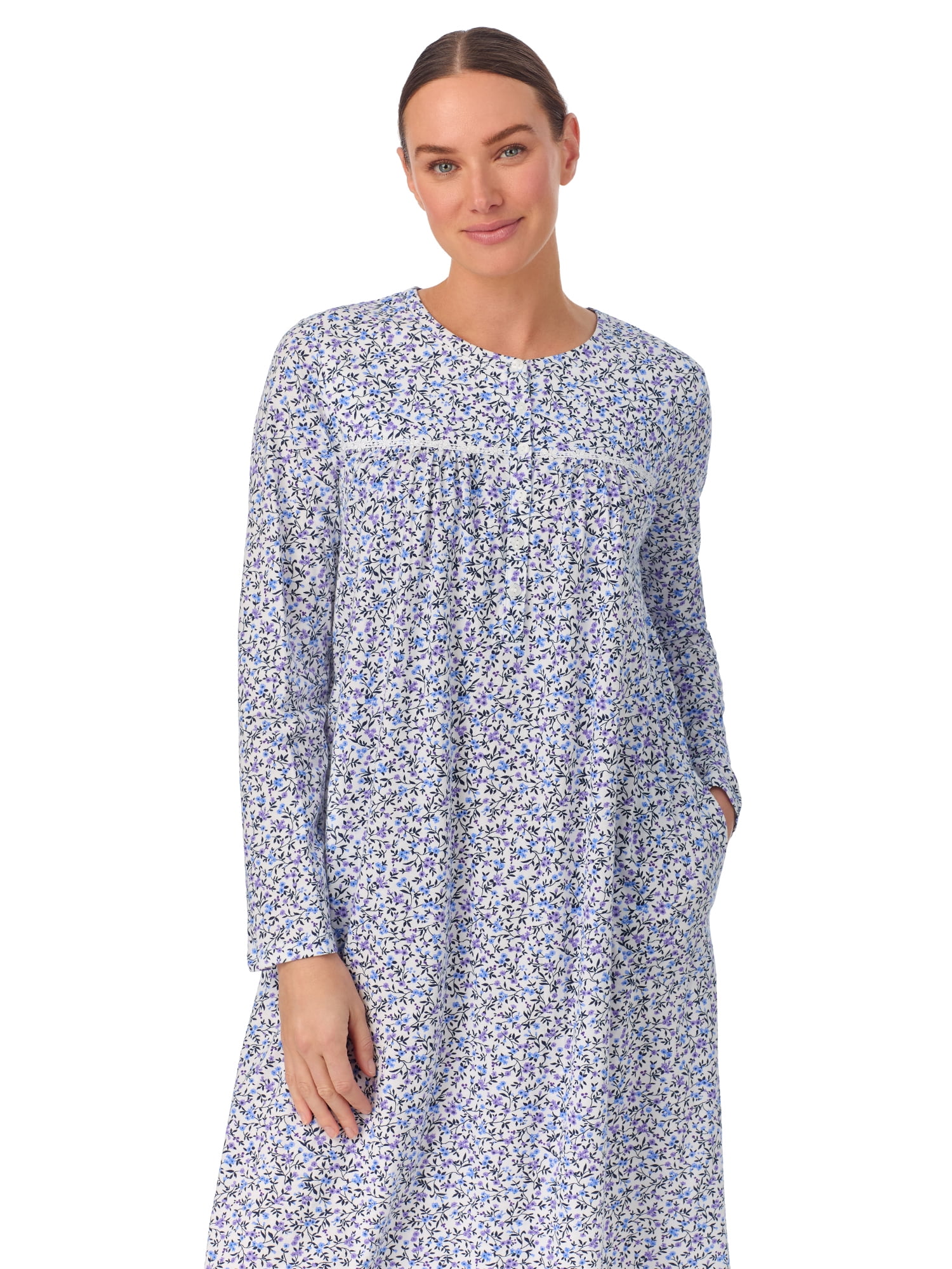 Aria Women’s 100% Cotton Long Sleeve Ballet 44" Nightgown, Sizes XS-5X