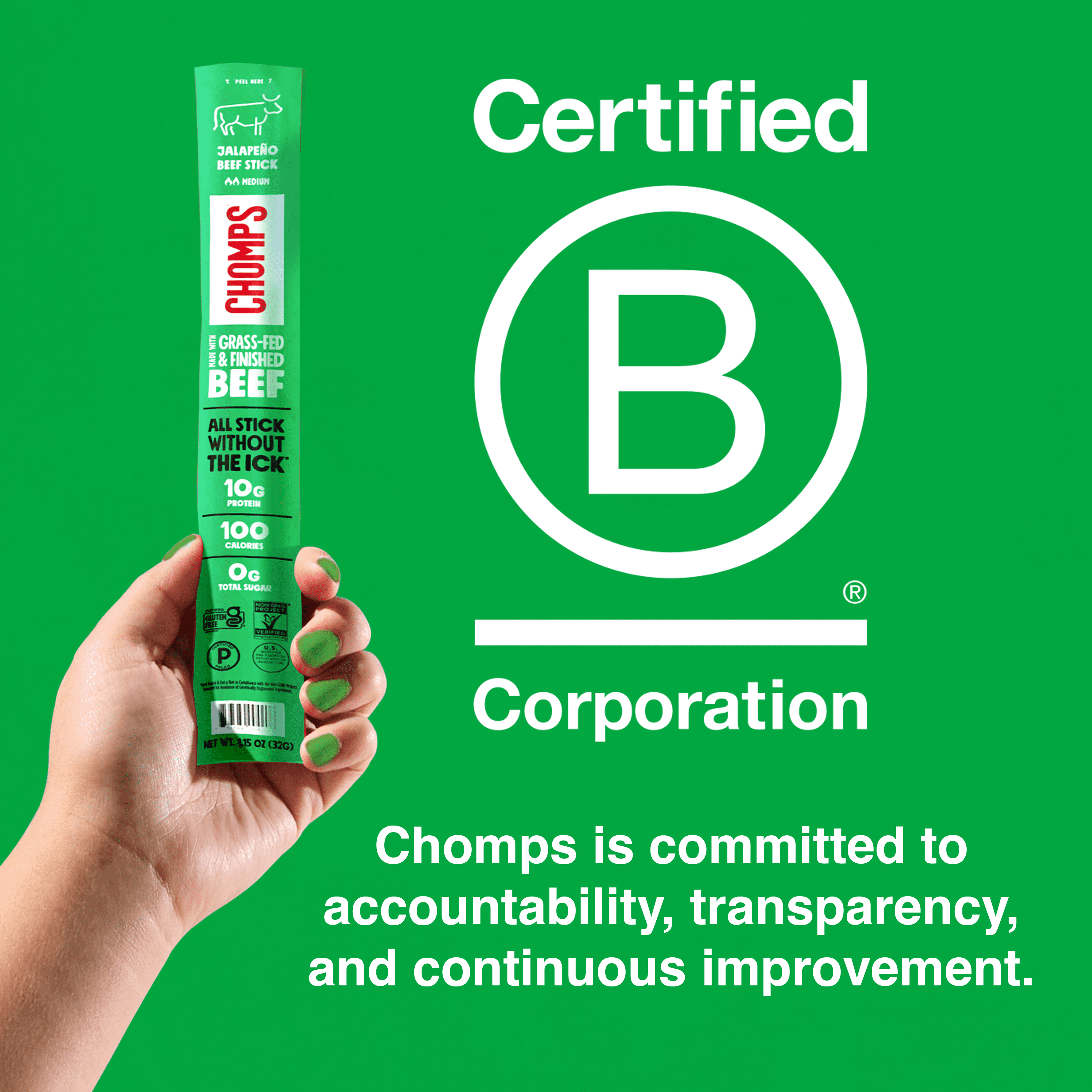 (8 pack) Chomps Grass-Fed And Finished Jalapeño Beef Jerky Snack Sticks (8 Count)