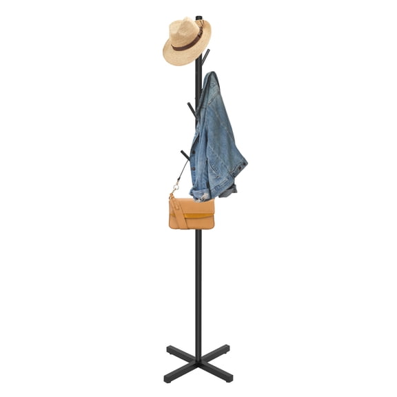 Miumaeov Metal Coat Rack, Modern Coat Rack Freestanding, Sturdy Coat Tree Stand with Cross Base, Clothes Jacket Hat Bag Entryway