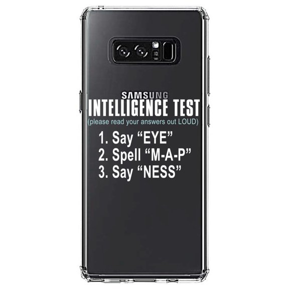 DistinctInk Clear Shockproof Hybrid Case for Samsung Galaxy Note 8 - TPU Bumper Acrylic Back Tempered Glass Screen Protector - Intelligence Test (I Am A Penis)