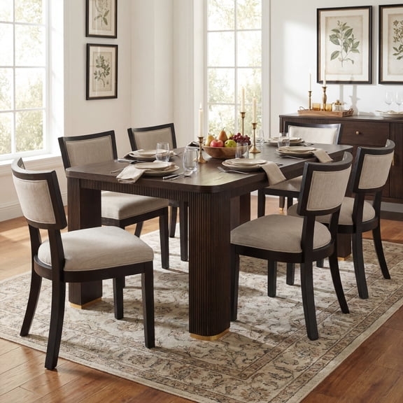 Christopher Knight Home 7-Piece Modern Rectangular Dining Table with Upholstered Chairs Set, Beige Espresso