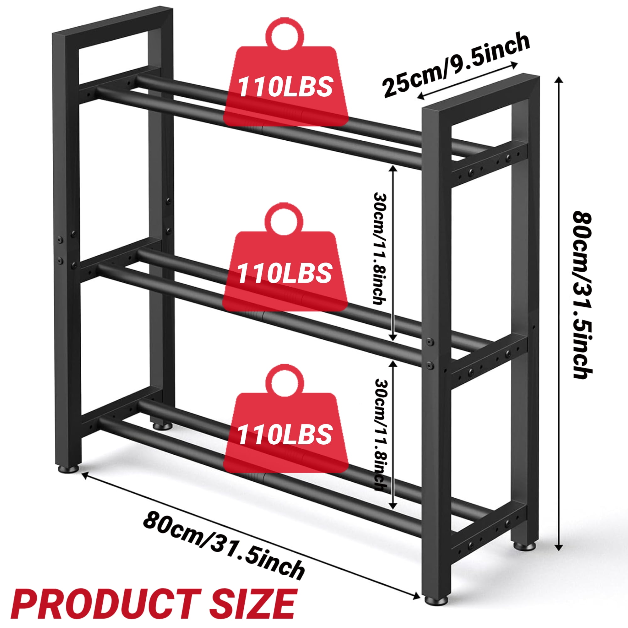Dumbbell Rack,Blacksmith 3 Tier Adjustable Heavy-Duty Weight Rack for Dumbbell,Kettlebells, Multiple Balls,330 lb Total Capacity,Black