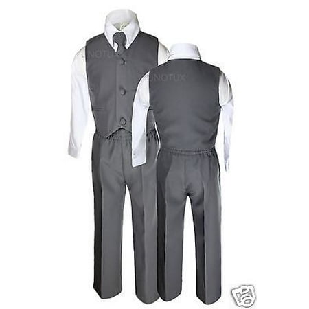 Baby Boys Toddler Wedding Formal Party Vest Set Dark  Gray Grey Suits S-14