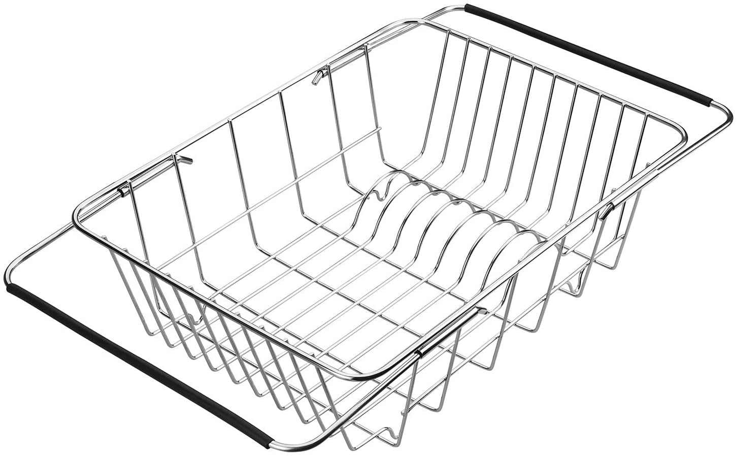 Mimifly Stainless Steel Dish Drainer Plate Rack, Extendable Dish Drying Rack Basket for Fruits Vegetables Pots Bowls Plates and Kitchen Utensils
