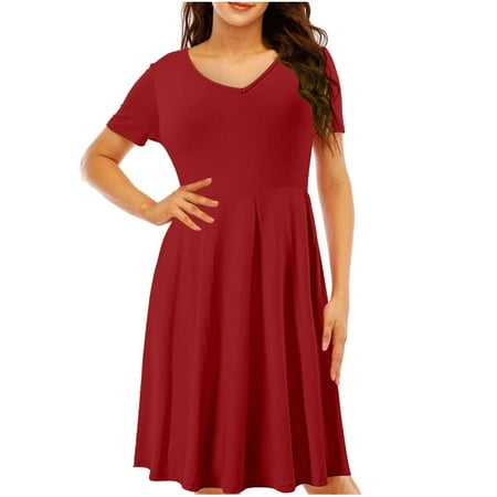 

Black Dresses for Women Sexy Dresses for Women Women s Fashion Comfortable Short Sleeve V Neck Plain Color Summer Dress Summer Dresses for Women 2022 Birthday Dresses on Clearance Red 2XL