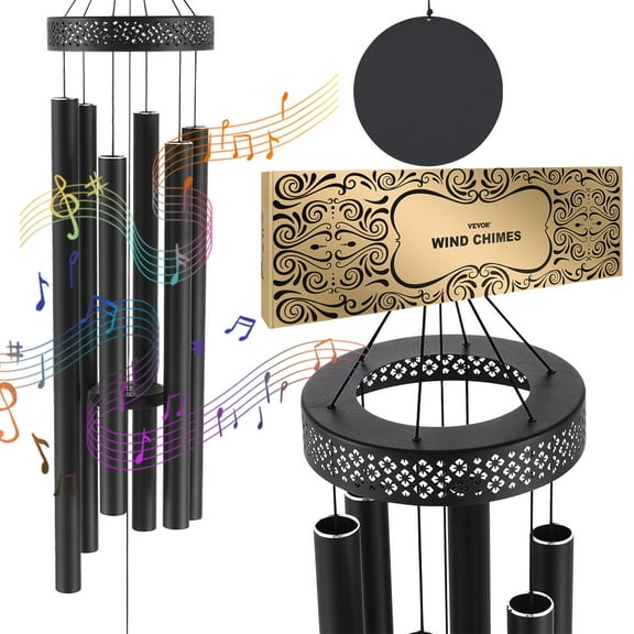 VEVOR Wind Chimes for Outside, 58 in, Deep Tone Wind Chimes with 6 Tubes, Unique Large Memorial Wind Chimes for Anniversary, Amazing Outdoor Decor for Your Patio, Porch, Garden and Backyard, Black