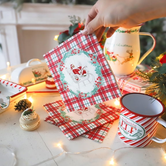 Christmas Paper Napkins 60 Count, 3-Ply Christmas Disposable Napkins,Santa Christmas Cocktail Napkins for Party Supplies, 6.5x6.5 Inch Green Red Paper Napkins