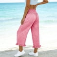 thumbnail image 2 of AKOEE Cute Summer Capris Plaid Print Smocked High Waist Wide Leg Capri Pants Pockets Ruffle Hem Casual Beach (XL, Red), 2 of 7