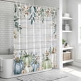 thumbnail image 6 of Green Blue Pumpkins Fall Shower Curtain, Waterproof Shower Curtains for Bathroom, Thanksgiving Eucalyptus Leaves Wooden Washable Fabric Bathtub Curtain Set Bath Decor with 12 Hooks Long 72"x84", 6 of 8