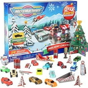Micro Machines 2024 Holiday Christmas Advent Calendar for Boys, 25-Piece Set - Mini Cars w/ Race Track Playset - Collectible Miniature Vehicle Toy Gift for Kids - Ages 4+