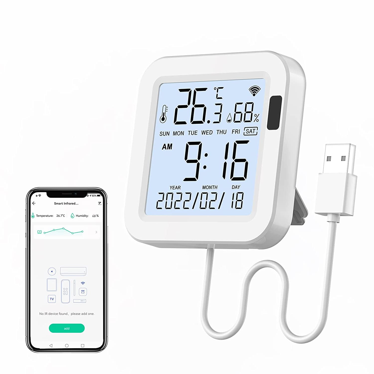 eMylo WiFi Temperature Humidity Monitor, WiFi Thermometer Hygrometer