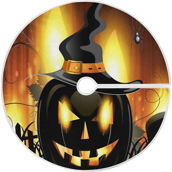 FMSHPON Halloween Pumpkin Fire Spider (1) Xmas Christmas Tree Skirt Stand Mat for Holiday Party Decoration Indoor Outdoor 36 inches