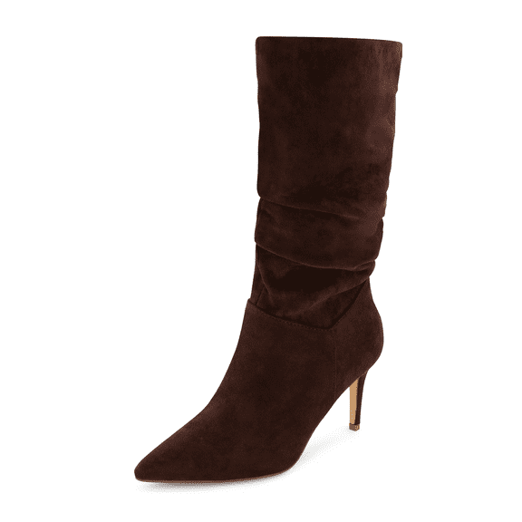 Cushionaire Women's Porsha Slouchy Vegan Suede Mid-Calf Scrunch Boot with Pointed Toe, Memory Foam & 3-Inch Heel | Wide Widths Available