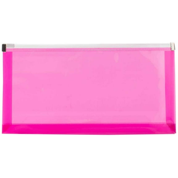 JAM Paper Plastic Envelopes with Zip Closure, #10 Booklet Wallet, 5 x 10, Fuchsia Pink, 3/pack