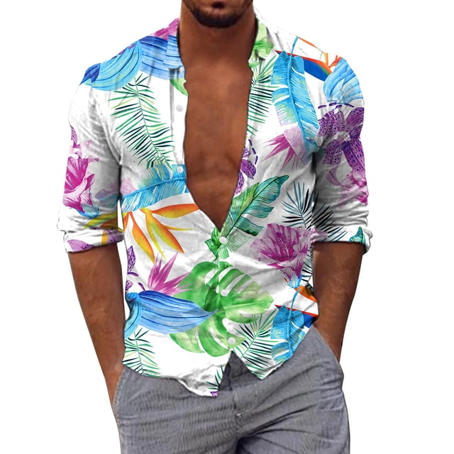 Camisas Para Hombre Camisas estampadas informales de manga larga para otoño e invierno para hombre, blusas superiores a la (White, M)
