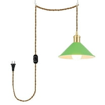 KAYYELAMP 15ft Plug in Dimmable Cord Hanging Light Brass Base Green Metal Shade Classic Style Pendant for Farmhouse Home Store(No Bulb)