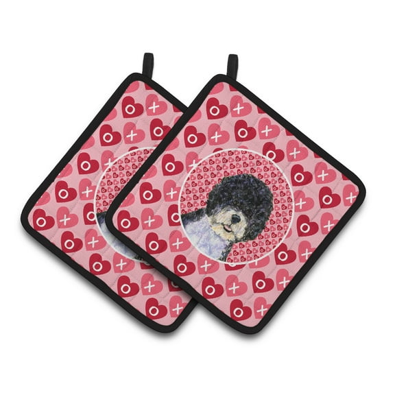 Carolines Treasures SS4490PTHD Portuguese Water Dog Hearts Love Valentines Day Pair of Pot Holders, 7.5HX7.5W,