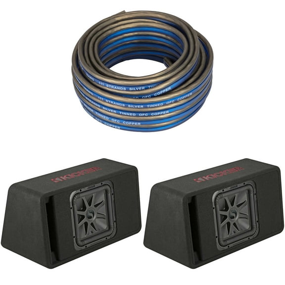 Kicker (2) 45VL7R122 Single 12" L7R Loaded Vented Enclosure - 600 Watts RMS w/ Speaker Wire Bundle