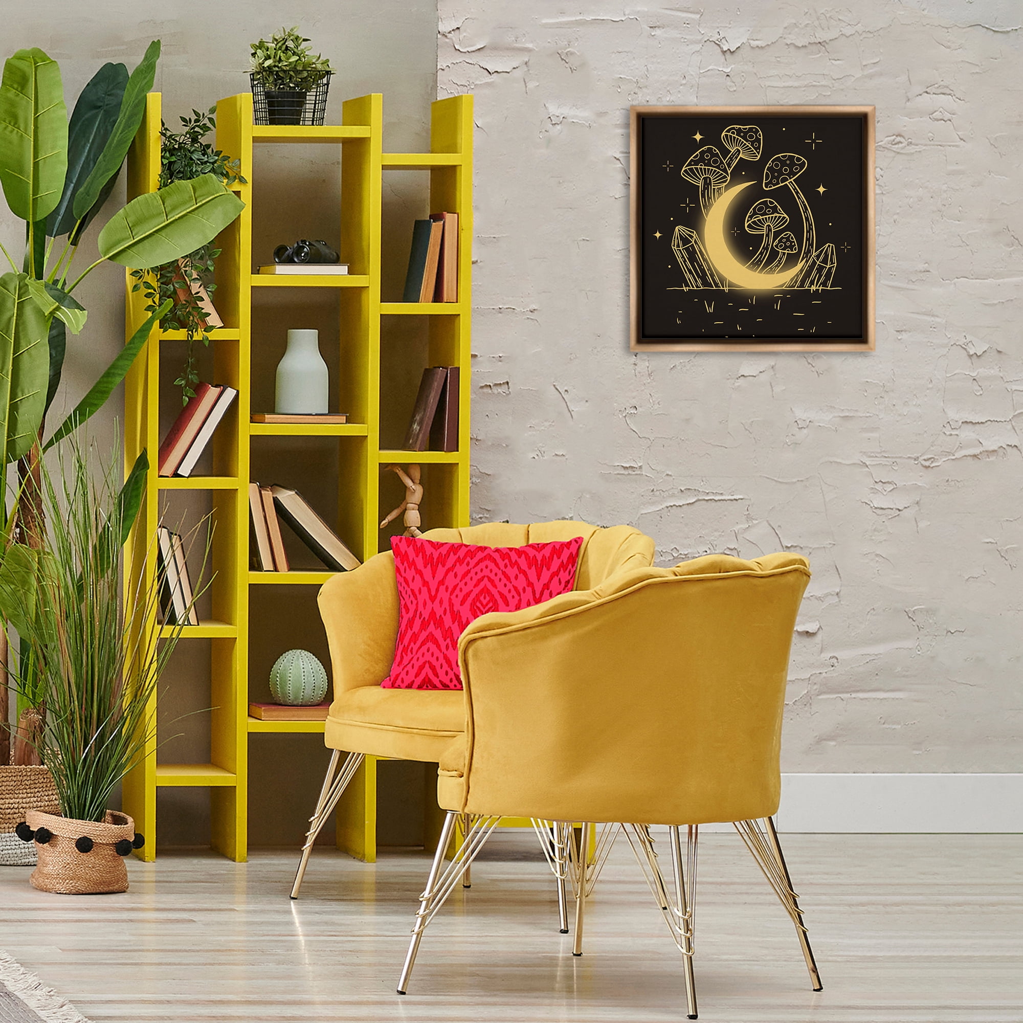 Stupell Industries Moon In The Shroom Plants & Flowers Painting Brown Floater Framed Canvas Art Print Wall Art, 18 x 18