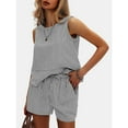 thumbnail image 5 of Black Young Adult Tops Women's Summer 2 Piece Outfits Sleeveless Tank Top Matching Shorts Sets Cotton Striped Sweatsuits Vacation Beach 2025 Going Out Tops for Women, 5 of 6