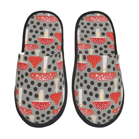 Balery Forest Mushrooms Slient Indoor Furry Fleece Comfort House Shoes Soft Non-Slip Home Shoes Cotton slippers House Slippers-- Large