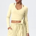 thumbnail image 3 of vdgthytj Workout Tops for Women Long Sleeve Quick Dry Wrap Waist Slim Fitted Yoga Athletic Crop Tops(X-Large,Yellow), 3 of 3