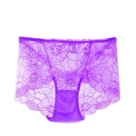 Lace Underwear Briefs for Women 1-Piece High Waist Panty Lightweight Breathable See-Through Panties (XX-Large  Purple)