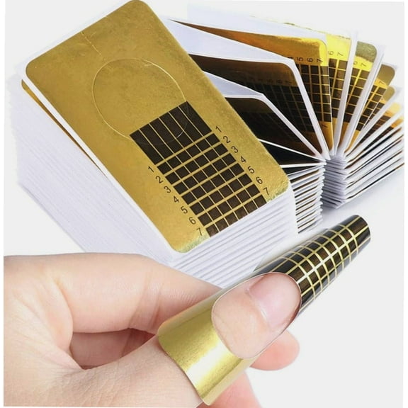 100 Pcs Nail Art Forms Sticker, Golden Acrylic Tips Gel Extension Sticker Self-adhesive Guide for Acrylic UV Gel Nail Art for Women Girls