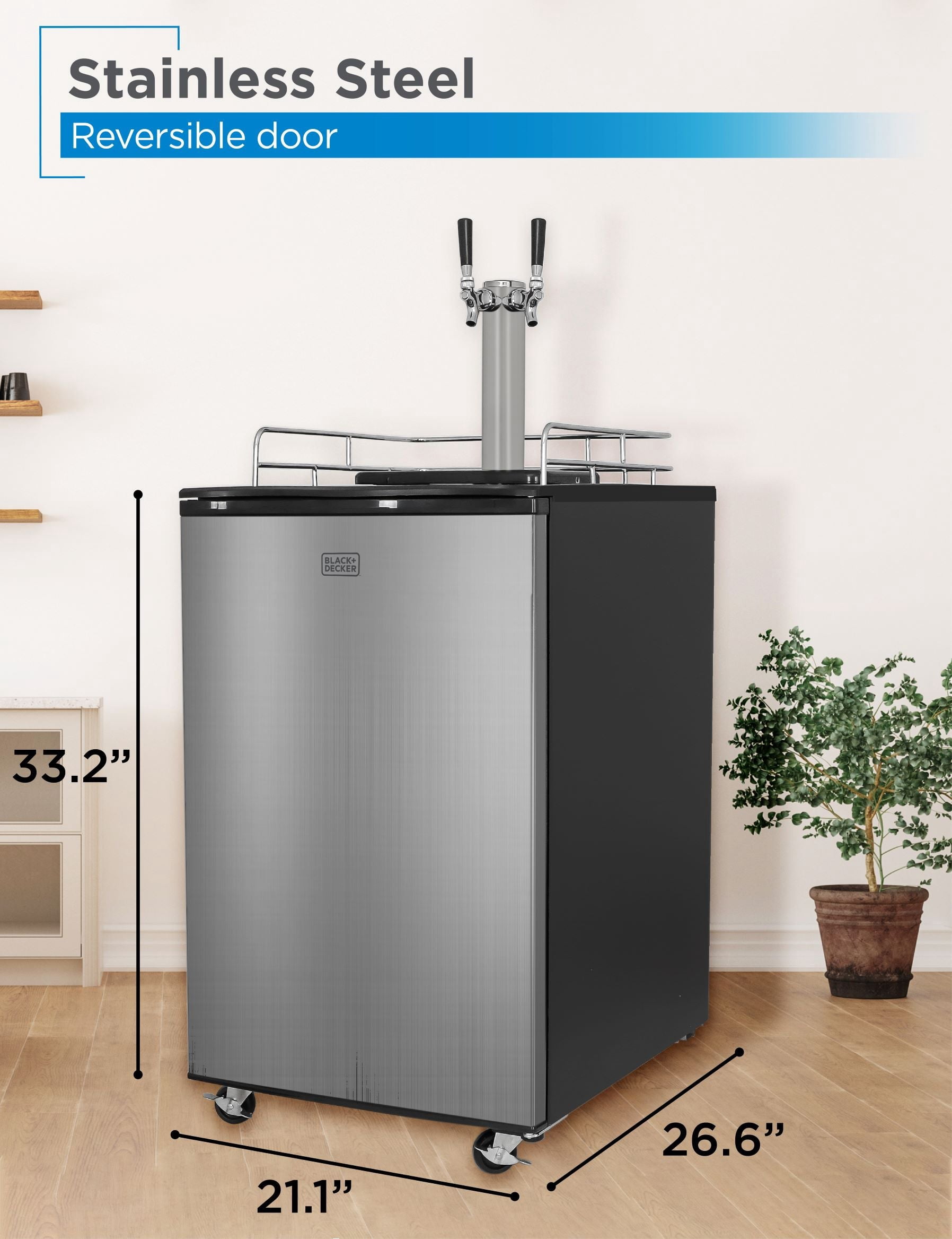 BLACK+DECKER 6.1 cu. ft. Dual Tap Freestanding Kegerator with Adjustable Temperature