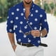 thumbnail image 2 of Camisas Para Hombre Manga Larga De AlgodóN Casual Hombres Solapa Solapa Estampado A Cuadros Manga Larga Puños Botón Puerto Estilo Floral Camisa Playa Hawaiianss Verano Top (Dark Blue, S), 2 of 3