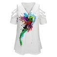 thumbnail image 4 of WaterColor Quetzal from Guatemala Womens Summer V Neck Zipper Top Short Sleeve T Shirt Off Shoulder Top Casual Classy Loose Shirts, 4 of 7