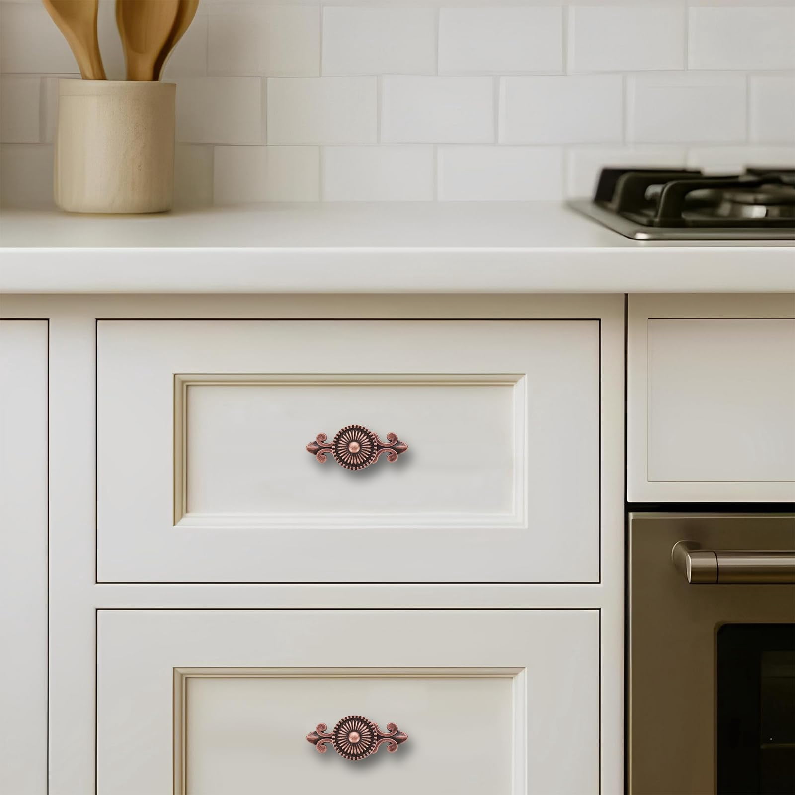 4 Pack Antique Brass Cabinet knobs Solid Heavy-Duty Vintage Retro Mushroom Drawer Knobs with Backplate Door Drawer Handles for Dresser Drawers Bi-Fold Door Knob