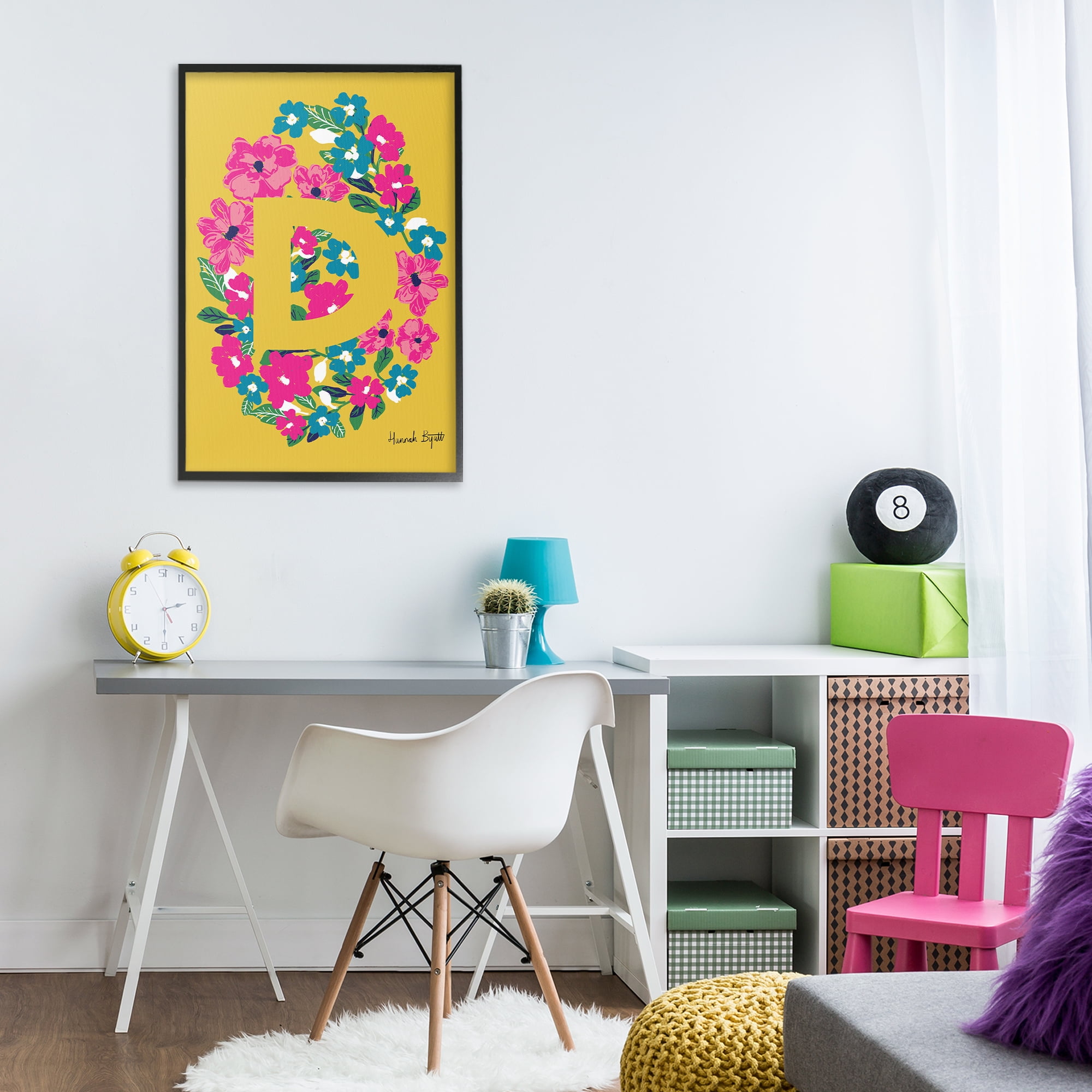 Stupell Industries Floral Bloom Letter D Botanical & Floral Painting Black Framed Art Print Wall Art, 20 x 30