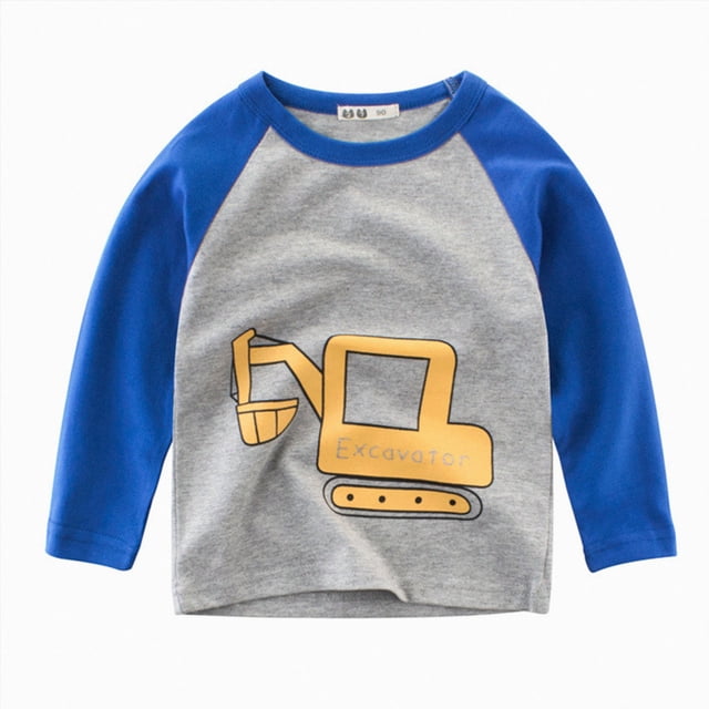 Splozh Chemise en Coton pour Enfants Mignonne d'Été à Manches Longues T-shirt Graphique T-shirt pour Enfants Chemise en Coton pour Enfants T-shirt à Col Rond pour Enfants, Bleu, 2-3 Ans