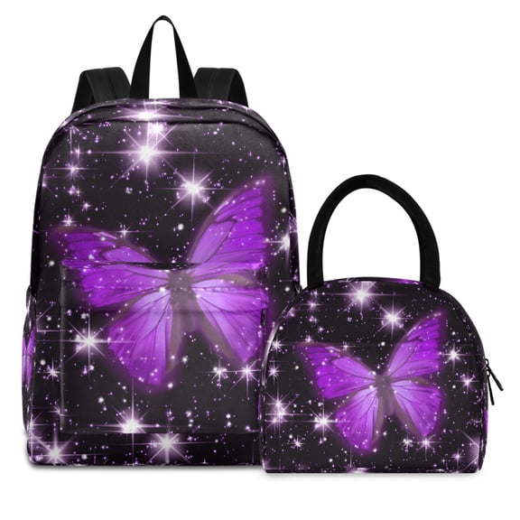 ALAZA Backpack Set Sparkling Butterfly Purple-a8 Elementary School Bags Student BookBag with Lunch Bag