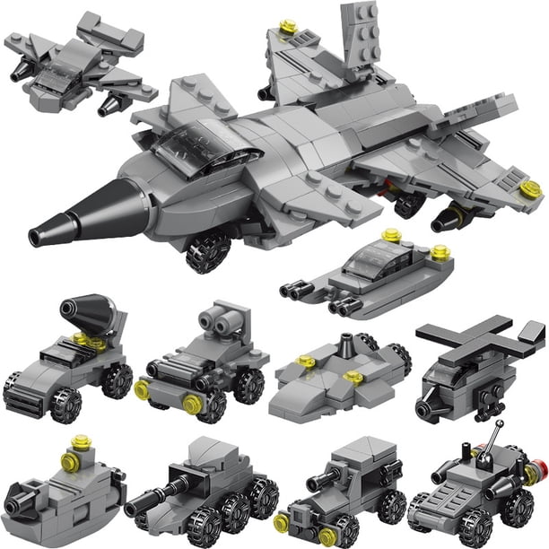 Bloques de construcción, juguete educativo de ensamblaje de partículas pequeñas para niños, avión de combate J-20, 10 cajas (Lele Brothers 9115), caja