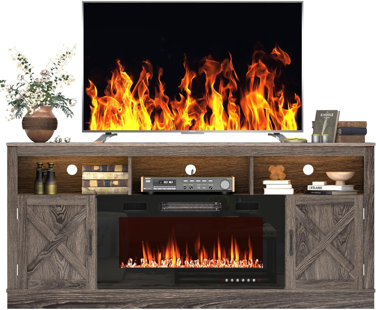 Chvans Fireplace TV Stand for 80" TV, Farmhouse photo 8