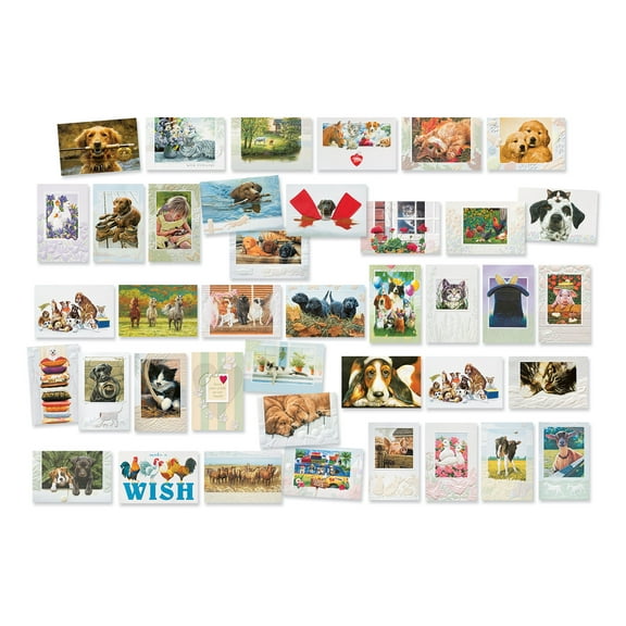 Pumpernickel Press Embossed Greeting Cards Boxed Assortment – Domestic Animals, 40 Count