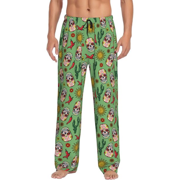 Fotbe Vintage Sugar Skull Pantalones de Pijama para Hombre, Pantalones de Dormir, Pantalones de Casa con Cintura Ajustable y Bolsillos-XX-Large