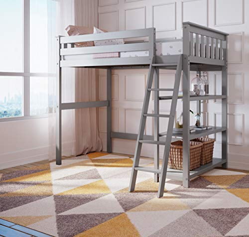 Lily Solid Wood Twin Size High Loft Bed, Max Lily Twin High Loft Bed With Bookcase And Desk