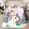 thumbnail image 2 of Manfei Pink Cute Snowman Full Size Sheets for Teen, Christmas Gifts Bed Sheets, Happy New Year Sheet Sets, Microfiber Bedroom Decor, 4 Pieces, 2 of 7