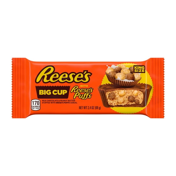 Reese's Big Cup Stuffed with REESE's Puffs Milk Chocolate King Size Peanut Butter Cups Candy, Pack 2.4 oz