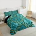 thumbnail image 3 of jejeloiu Retro Aztec Geometric Queen Comforter Set,Vintage Rhombus Triangle Bedding Sets,Cyan Orange Bedding Comforter Set For Men Women,Breathable Home Decor Reversible,3 Pieces, 3 of 8