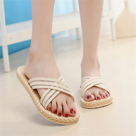 

Ladies Shoes Summer Fashion Beach Slippers Cross Belt Slip On Flat Slippers