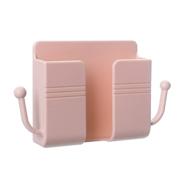 Maoww Remote Control Storage Box Wall Mounted Phone Holder Plastic Case Organizer for Home Office, Pink