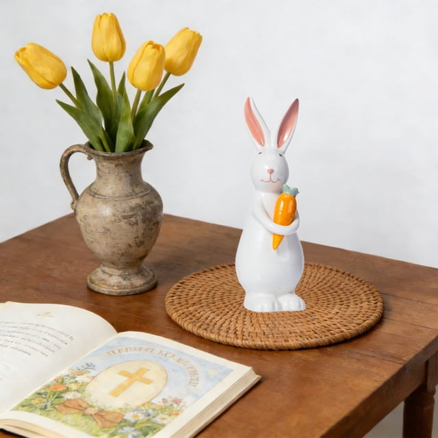 Easter Handmade Ceramic Rabbit Flower Ornament, Cute Multi-Posture Glossy Texture, Safe Burr-Free, Multi-Size Versatile, for Easter Home Tea Art Ceremony Desktop Windowsill Fireplace Decor