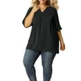 thumbnail image 3 of Agnes Orinda Women's Plus Size Blouses Casual Chiffon Pleated V Neck Work Shirts Tunic Tops 2X Black, 3 of 9