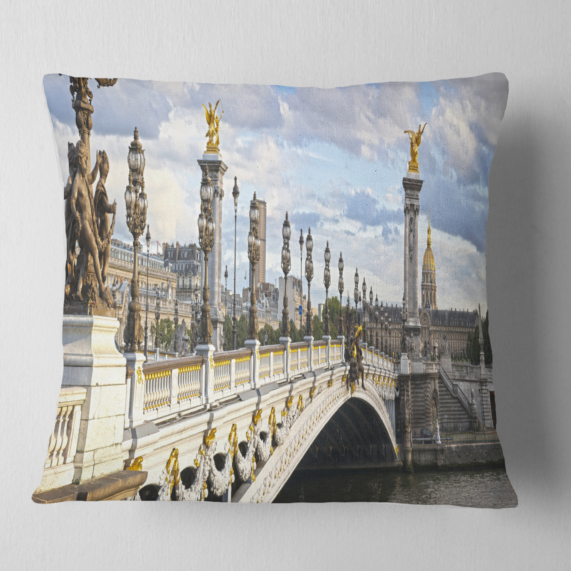 Designart Alexandre III Bridge Panoramic View - Photography Throw Pillow - 16x16