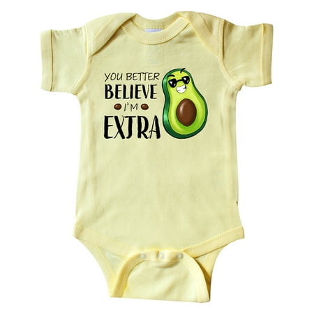 

Inktastic You Better Believe I m Extra- Funny Avocado Guacamole Gift Baby Boy or Baby Girl Bodysuit