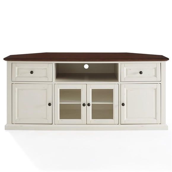 Crosley Furniture Shelby 60"Wood Corner TV Stand in White and Mahogany